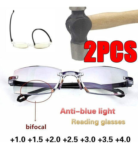 2pcs Gafas Lectura Bifocales Progresivas Bloqueo Montura 250