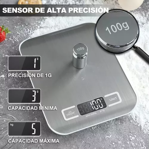 Báscula Digital Cocina Recargable Usb Balanzas Alimentos 5kg