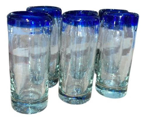 12 Tequileros De Vidrio Artesanales 80ml Con Azul Marino