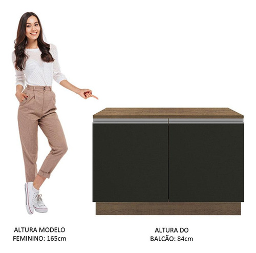 Gabinete Bajo Bufetera Madesa Glamy 120cm Con Encimera Mn Color Marrón/Negro