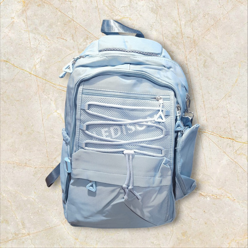 Mochila Edison Amplia Varios Compartimentos Celeste Liso