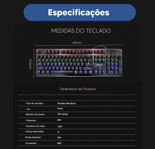 Teclado para jugadores Lumi Qwerty, portugués brasileño, retroiluminado, negro, con luz RGB arcoíris