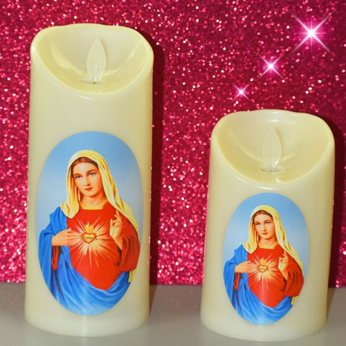 Set De 5 Velas Led 7.5 X 12.0 Cm Con Imágenes Religiosas.