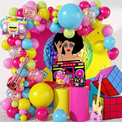 Kit Fiesta 80s Disco Globos De Cumpleaños Decoración