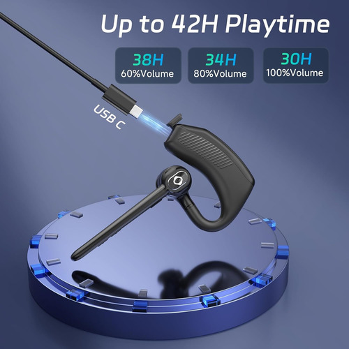 Wireless Headset Bluetooth Earpiece With Dual Noise Cancelin