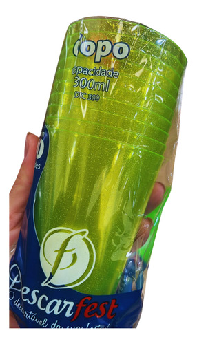 Kit 20 Copos Descartável 300 Ml Tipo Acrílico Baladas Chopp Cor Amarelo Neon Com Glitter