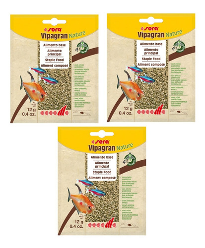 Sera Vipagran Kit 3x 12g Ração Granulado Para Peixes Tropicais