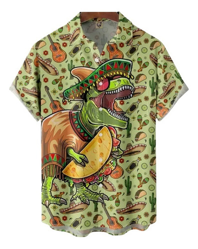 Camisa Hawaiana Unisex Con Diseño De Dinosaurio Del Cinco De
