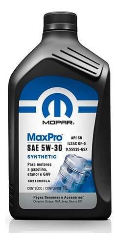 Combo Oleo 12 Litros Mopar Maxpro Flex 5w30 100% Sintetico