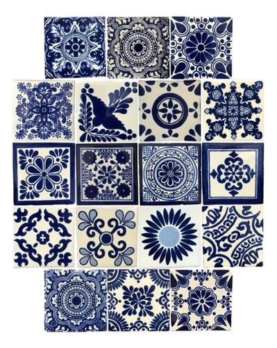 Azulejo Artesanal Talavera Liso 90pz Confeti Azul