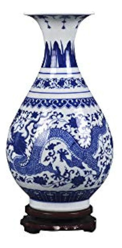 Fanquare Jindezhen Pequeño Dargon Florero De Porcelana Azul 