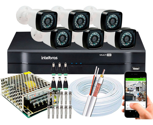 Kit 6 Cameras Segurança Full Hd Dvr Intelbras 8 Canais S/ Hd