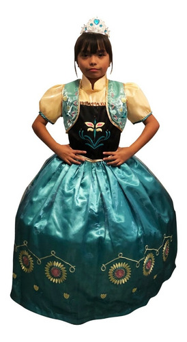 Vestido Anna Girasoles Frozen Princesa Lujo / Tallas 3 A 8