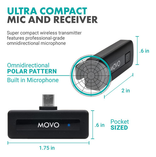 Movo Micrófono Lavalier Inalámbrico Mini Uc Ultracompacto. Color Black