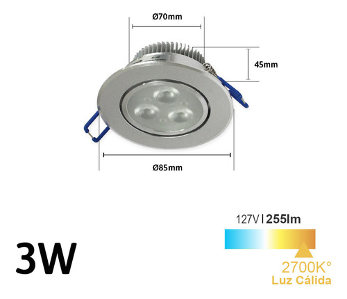 Luminario Led Empotrable Dirigible 3w Luz Cálida Jlp3x1, 2pz