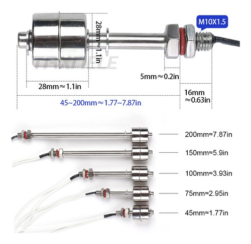 Sensor Interruptor Flotador De Acero Inoxidable 150 Mm
