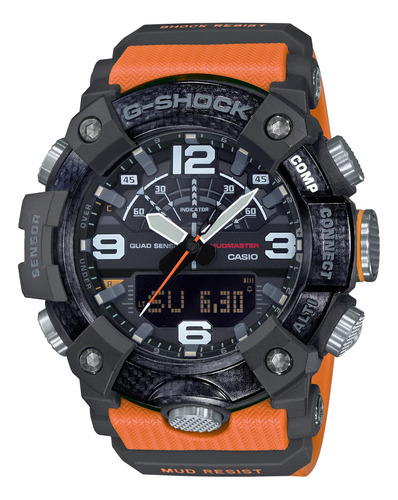  Reloj Casio G-shock Mudmaster Original Hombre Color De La Correa Naranja Color Del Bisel Negro Color Del Fondo Negro