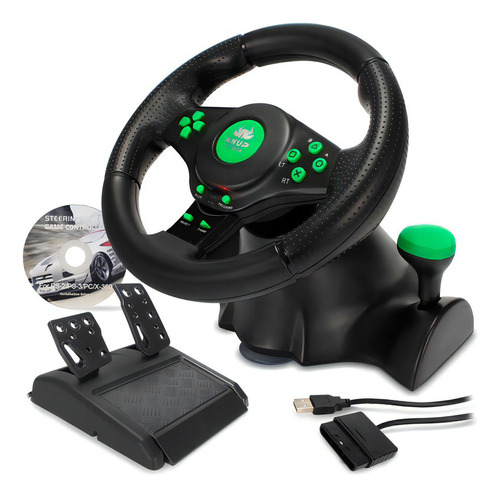 Volante De Vibração C/ Pedal E Cambio Gamer Pro Kp-5815a P/ Verde