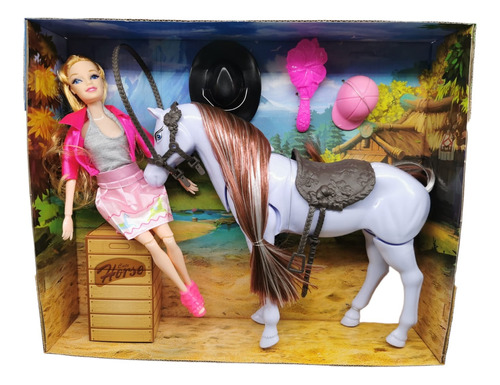 Muñeca Con Caballo Accesorios  Dotación Tipo Barbie Juguete