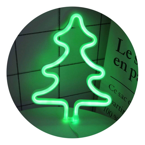 Cartel Luz Led De Neon Pino Arbol Verde Decorativo