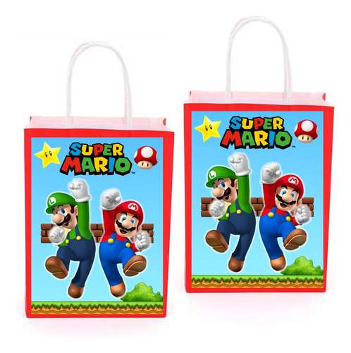 Bolsas Super Mario Para Cotillón Dulces Cumpleaños X 12 