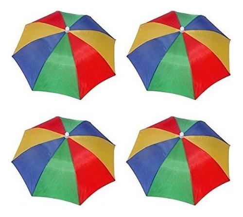 4 Pack Rainbow Umbrella Hat Cap Hands Free With Head Strap F