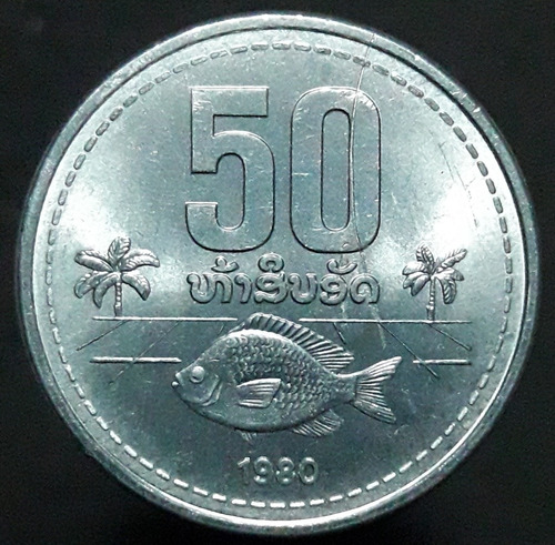 Moneda Laos 50 Att 1980 