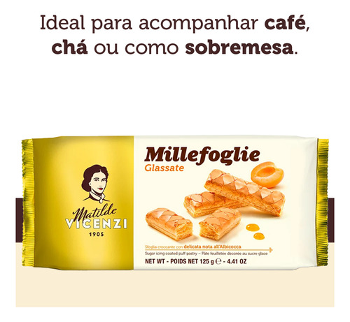 Biscoito Mil Folhas Cobertura Açucarada Damasco Vicenzi 125g