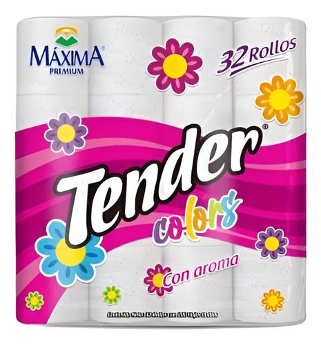 Papel Higiénico Maxima Tender Colors 200h Con 32 Rollos.