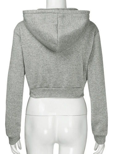 Sudadera Corta Con Capucha Y Cremallera A La Moda Para Mujer
