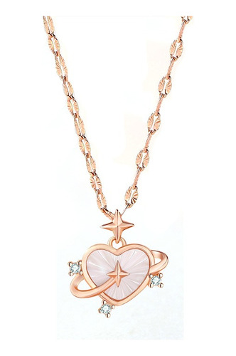 Collar Plata S925 Colgante Corazón Nácar Circón En Oro Rosa