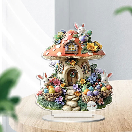 Cabaña De Conejo De Pascua Con Adorno En Forma De U 2d Para