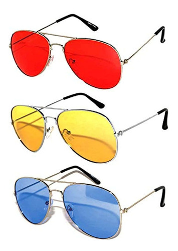 Pack De 3 Gafas De Sol De Aviador Con Protección Uv, Lentes 