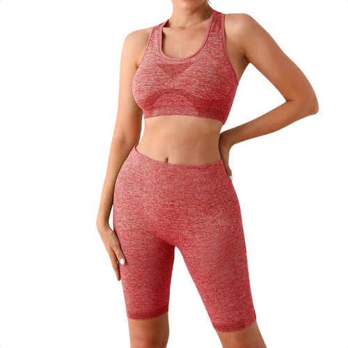 Conjunto Academia Top Alta Sustentação Com Bojo Bermuda Yoga