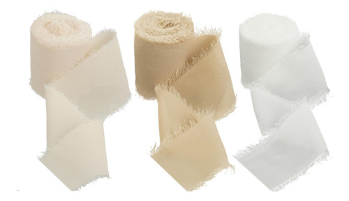 3 Rollos De Cintas De Seda De Gasa Con Flecos Hechos A Mano,