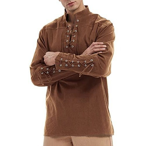 Moomphya Hombres Medieval Retro Lace-up Short Sleeve Sds2p