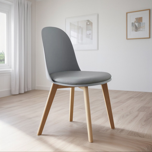 Silla Comedor Oslo Tulip Nordica Base Madera Pack 4 Unid Liso Marrón Claro Gris