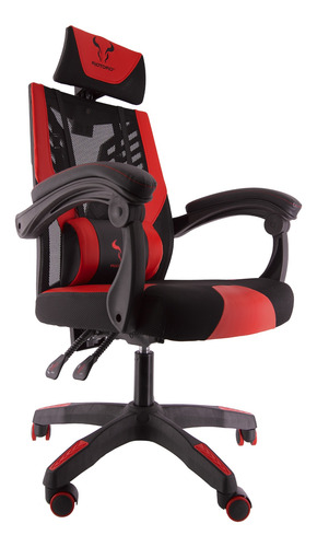 Imagen 2 de 8 de Silla de escritorio Riotoro M3 gamer ergonómica negra y roja con tapizado de mesh y cuero sintético