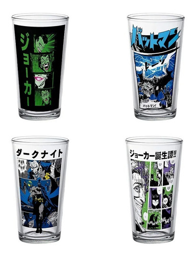 Vasos De Vidrio Batman Comics - 4 Pack 500 Ml - Dc Comics