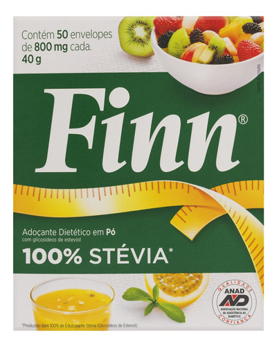 Adoçante em Pó Stevia Finn Caixa 40g 50 Unidades