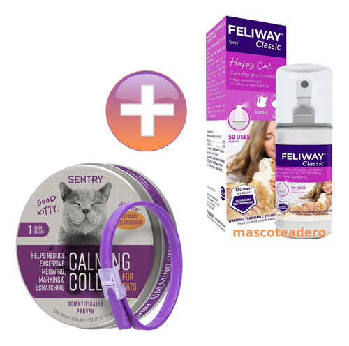  1 Feliway Spray + 1 Collar Feromonas Sentry Calmante Gato 