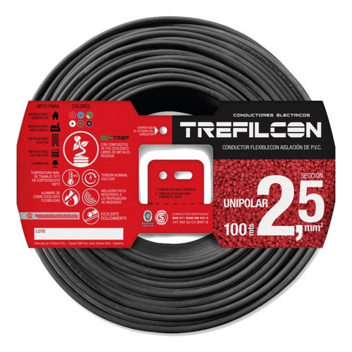 Cable Unipolar Normalizado Trefilcon 1x2,5mm X 100mts Negro