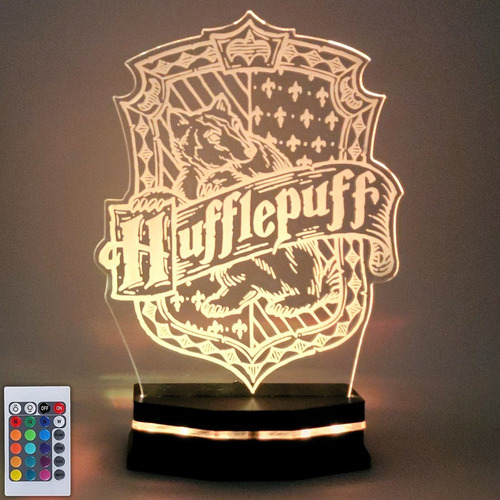 Lámpara Acrilico Led Rgb Harry Potter Escudo De Hufflepuff