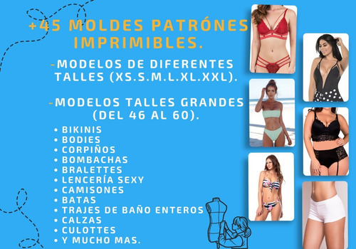 +45 Molde Patrón Imprimible | Lencería | Bikinis | Body. Pdf