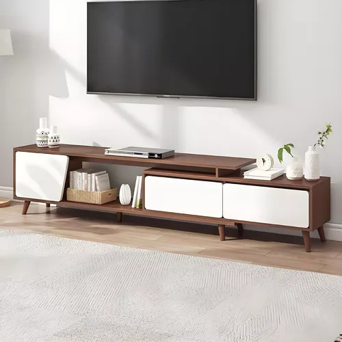 Mueble Mesa Para Tv Moderno Minimalista Escalable 120-200cm Color Nogal/negro