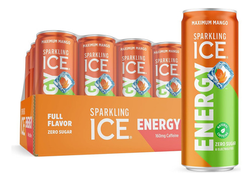 Sparkling Ice +energy Maximum Mango 12pk. Bebidas Energética
