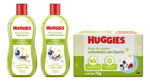 Kit Shampoo+cond+sabonete Barra Huggies Camomila-3 Itens