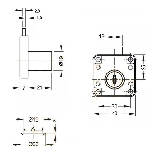 Imagen 4 de 4 de Cerradura Para Mueble Cuadrada 19mm Llave Entera 12 Unidades