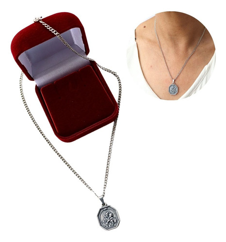 Colar Prateado Com Medalha Nossa Senhora Mãe E Rainha 759 Cor Vermelho