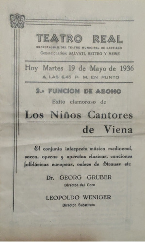 Antiguo Afiche Del Teatro Real - Los Niños Cantores Dei(f524